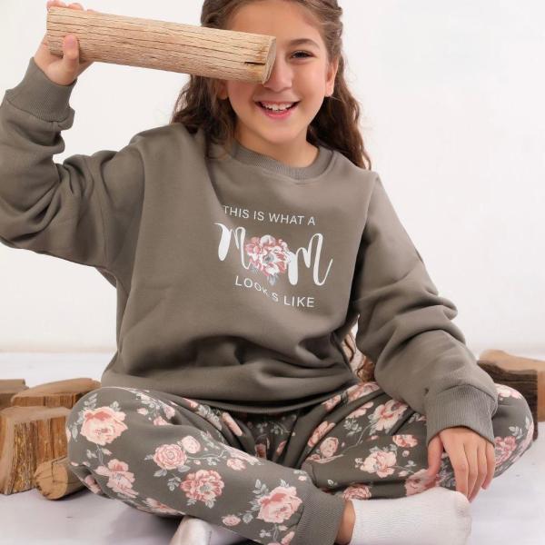 ✨ Girls' Tracksuit – Milton Fabric & Floral Pants ✨