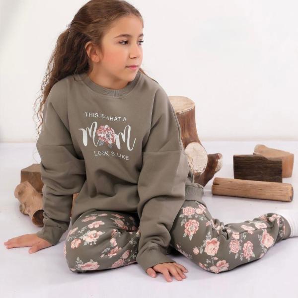 ✨ Girls' Tracksuit – Milton Fabric & Floral Pants ✨