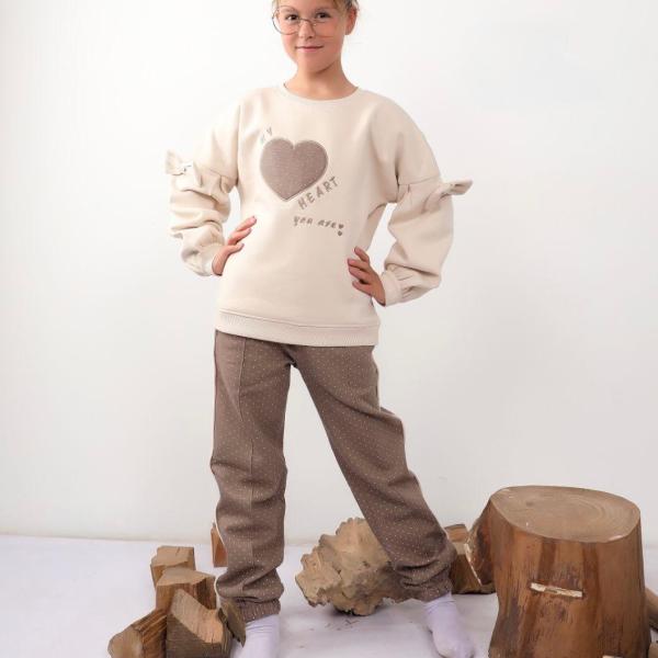 ✨ Girls' Milton Fabric Tracksuit with Chest Print ✨